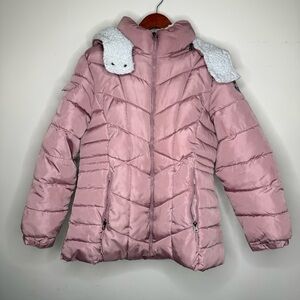 Reebok Pink Puffer Jacket with Sherpa Hood Lining (L)
